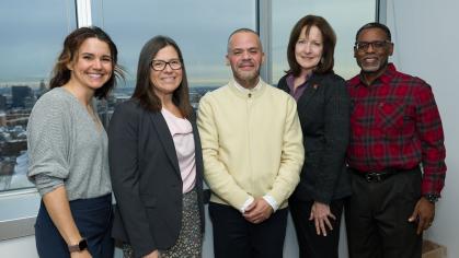 The REACH Team (left to right: Halley Hadfield, Communications Director, Diane Hagerman, Executive Director, Rafael E. Pérez-Figueroa, MD, MPH, Principal Investigator, MaryAlice Rocks, Grant Specialist, Milton Ellis, Associate Director of FInance and Administration.)