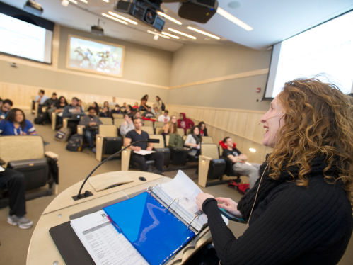 professor giving a lecture to a large class